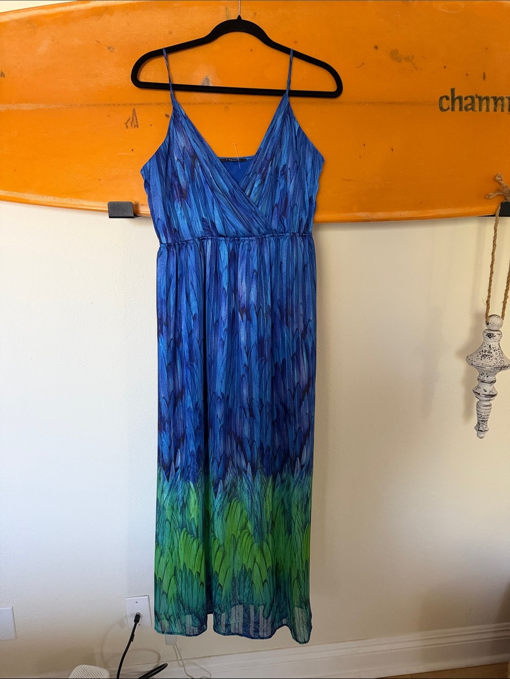 Tahari Blue & Green Spaghetti Strap Maxi Dress